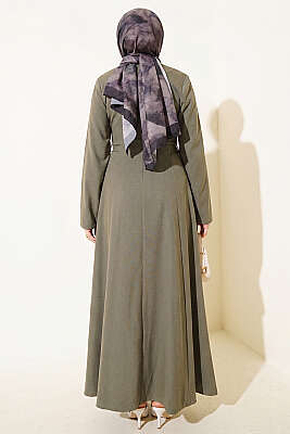 Yanları Tokalı Pensli Elbise Haki - Elbise