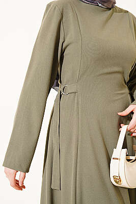 Yanları Tokalı Pensli Elbise Haki - Elbise