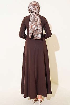 Yanları Tokalı Pensli Elbise Kahve - Elbise