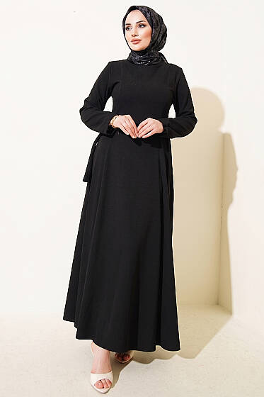Yanları Tokalı Pensli Elbise Siyah - Elbise