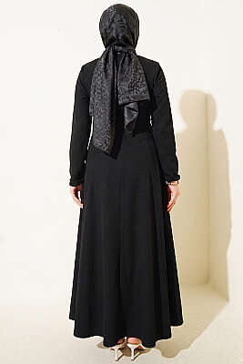 Yanları Tokalı Pensli Elbise Siyah - Elbise