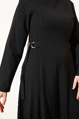 Yanları Tokalı Pensli Elbise Siyah - Elbise