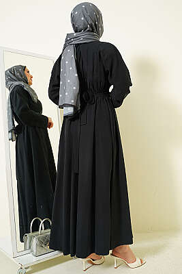 Yanları Tokalı Pensli Tensel Elbise Siyah - Elbise