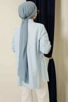 Yanları Tüllü Çift Yaka Gömlek Bebe Mavi - Gömlek