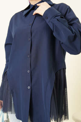 Yanları Tüllü Çift Yaka Gömlek Lacivert - Gömlek
