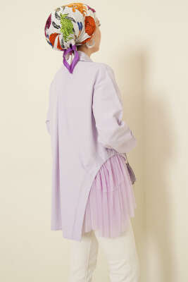 Yanları Tüllü Çift Yaka Gömlek Lila - Gömlek