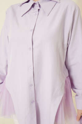 Yanları Tüllü Çift Yaka Gömlek Lila - Gömlek