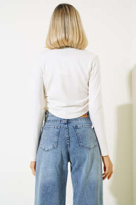 Yanları Tünelli Bluz Ekru - Kadın Giyim Modelleri