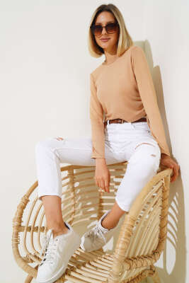 Yanları Tünelli Bluz Latte - Kadın Giyim Modelleri