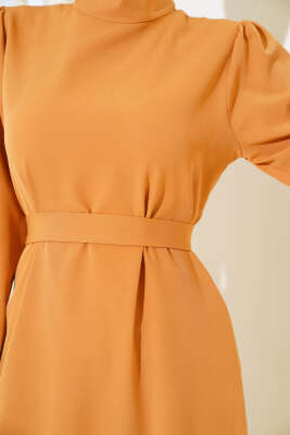 Yanları Yırtmaç Detaylı Elbise Camel - Tesettür Elbise