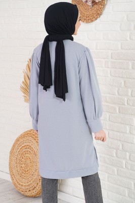 Yanları Yırtmaçlı Gri Tunik - Tunik