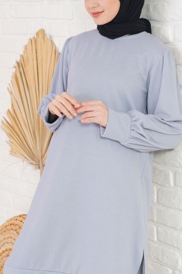 Yanları Yırtmaçlı Gri Tunik - Tunik