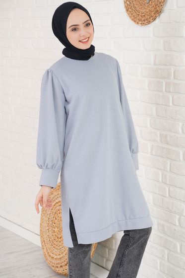 Yanları Yırtmaçlı Gri Tunik - Tunik