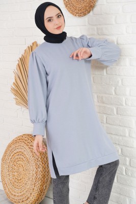 Yanları Yırtmaçlı Gri Tunik - Tunik