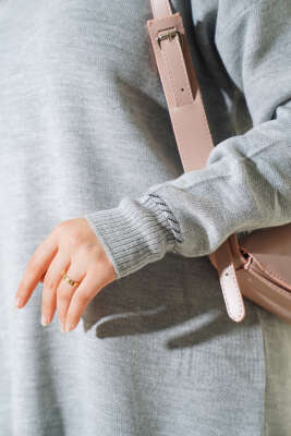 Yanları Yırtmaçlı Triko İkili Takım Gri - Triko İkili Takım