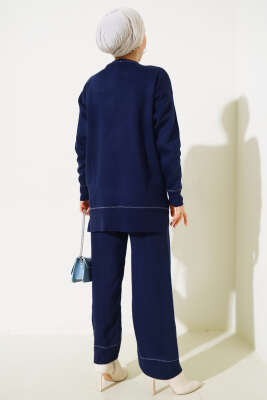 Yanları Yırtmaçlı Triko İkili Takım Lacivert - Triko İkili Takım