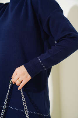 Yanları Yırtmaçlı Triko İkili Takım Lacivert - Triko İkili Takım