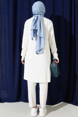 Yanları Yırtmaçlı Uzun Triko Tunik Kemik - Triko Tunik