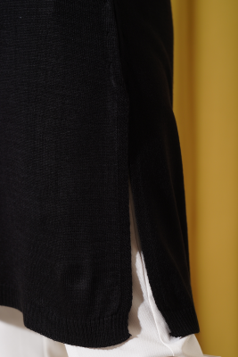 	 Yanları Yırtmaçlı Uzun Triko Tunik Siyah - Triko Tunik