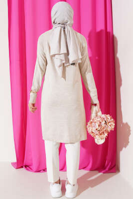 Yanları Yırtmaçlı Uzun Triko Tunik Taş - Triko Tunik