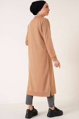 Yanları Yırtmaçlı Uzun Tunik Latte - Tunik