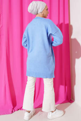 Yanları Yırtmaçlı Yumoş Triko Tunik Mavi - Triko Tunik