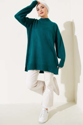 Yanları Yırtmaçlı Yumoş Triko Tunik Nefti - Triko Tunik