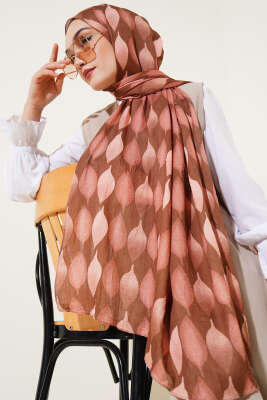 Yaprak Desen Bambu Kraş Şal Camel 