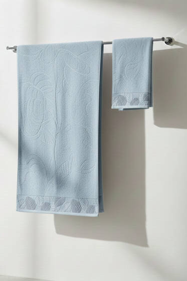 Yaprak Desen Banyo Havlu 2'li Takım Bebe Mavi - HAVLU TAKIMLARI
