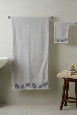 Yaprak Desen Banyo Havlu 2'li Takım Gri - MAHİR HAVLU