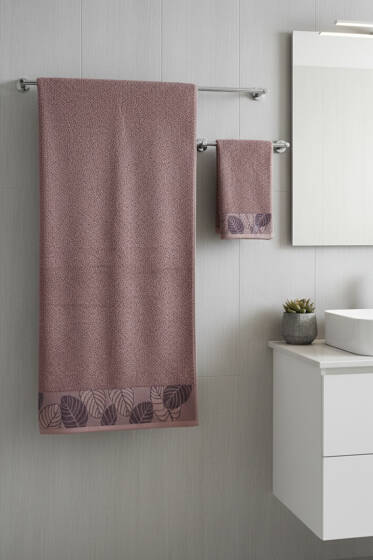 Yaprak Desen Banyo Havlu 2'li Takım Gül Kurusu - HAVLU TAKIMLARI