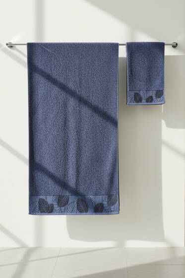 Yaprak Desen Banyo Havlu 2'li Takım İndigo - HAVLU TAKIMLARI