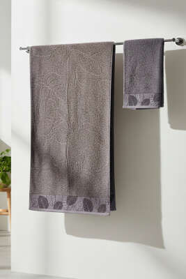 Yaprak Desen Banyo Havlu 2'li Takım Kayrak Grisi - MAHİR HAVLU
