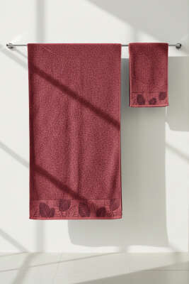 Yaprak Desen Banyo Havlu 2'li Takım Kiremit - MAHİR HAVLU