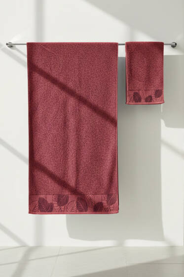 Yaprak Desen Banyo Havlu 2'li Takım Kiremit - HAVLU TAKIMLARI