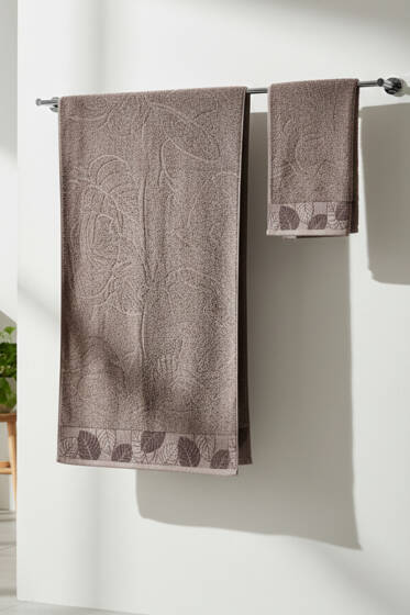 Yaprak Desen Banyo Havlu 2'li Takım Vizon - HAVLU TAKIMLARI