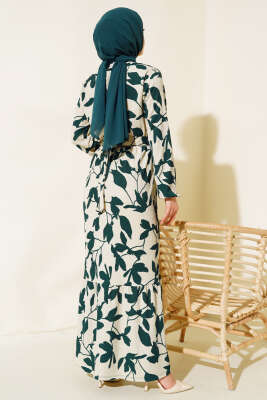 Yaprak Desen Bürümcük Elbise Zümrüt - Elbise