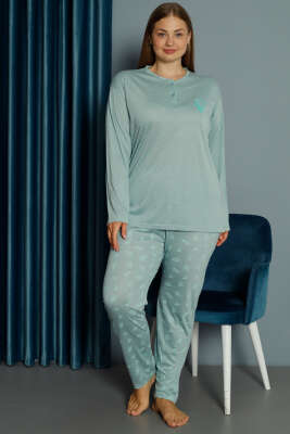 Yaprak Desen Büyük Beden Pijama Takımı Çağla Yeşili 