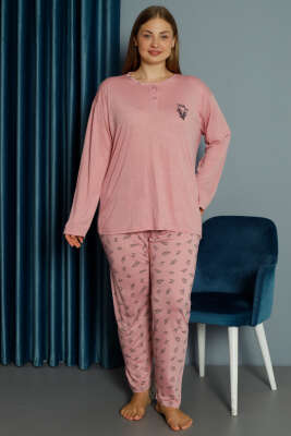Yaprak Desen Büyük Beden Pijama Takımı Gül Kurusu - Pijama & Gecelik