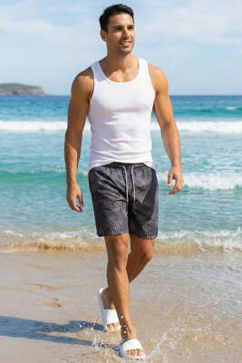 Yaprak Desen Erkek Deniz Şortu Füme - ERKEK DENİZ ŞORT