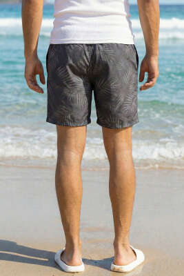 Yaprak Desen Erkek Deniz Şortu Füme - ERKEK ŞORT