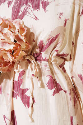 Yaprak Desen Kat Kat Bel Bağcıklı Elbise Bordo - Tesettür Elbise