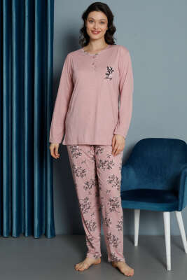 Yaprak Desen Viskon Pijama Takımı Gül Kurusu - Pijama