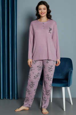 Yaprak Desen Viskon Pijama Takımı Magenta - Pijama