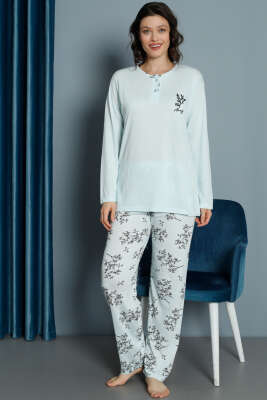 Yaprak Desen Viskon Pijama Takımı Mint - Pijama