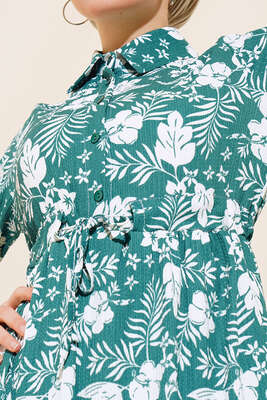 Yaprak Desenli Elbise Zümrüt Yeşili - Thumbnail