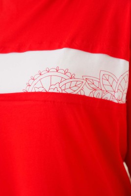 Yaprak Desenli Garnili Tunik Kırmızı - Tunik