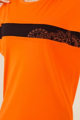 Yaprak Desenli Garnili Tunik Oranj - Tunik