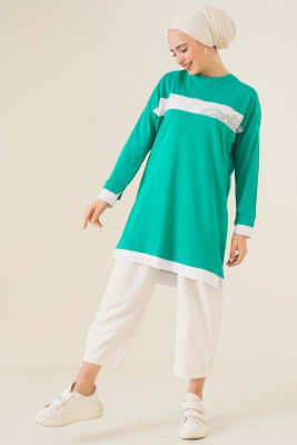 Yaprak Desenli Garnili Tunik Yeşil - Tunik