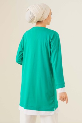 Yaprak Desenli Garnili Tunik Yeşil - Tunik